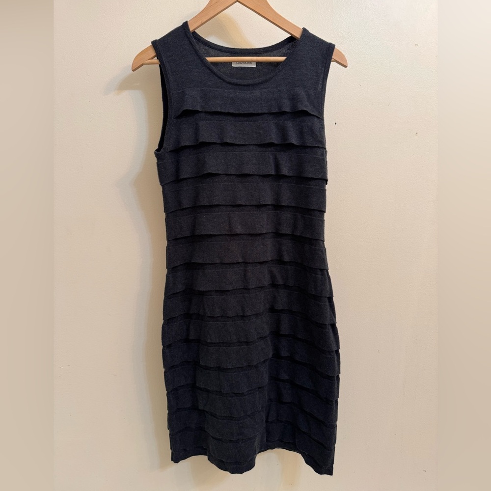 Calvin Klein Black Knit Layered Midi Dress